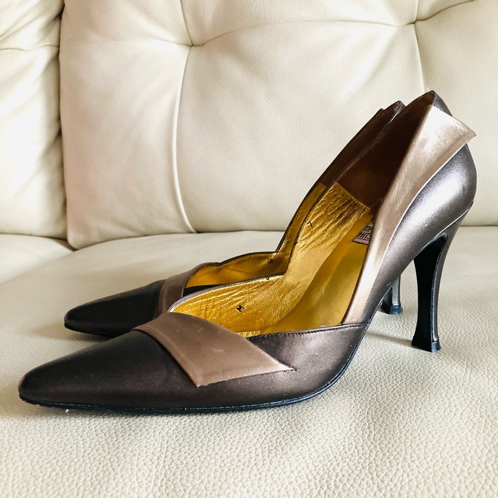 Vintage Timothy Hitsman Neutral Bronze Brown Leather Pump Heels Size 7